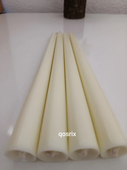 qosrix 4'lü Açık Krem Şamdan Soya Mumu 1. Kalite Soya Doğal Pudra Kokulu Uzun Çubuk Konik Mum Dekoratif - 2
