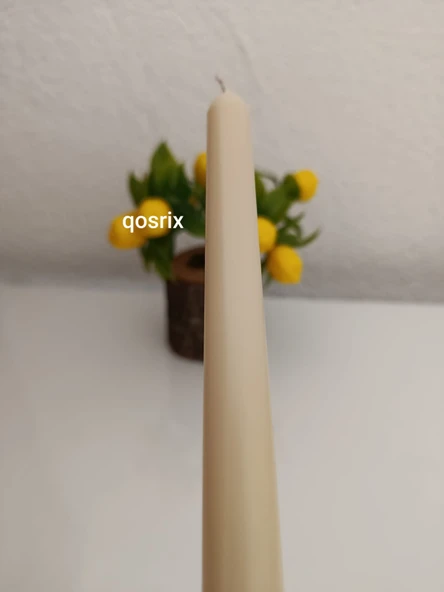 qosrix 4'lü Krem Şamdan Soya Mumu 1. Kalite Soya Doğal Pudra Kokulu Uzun Çubuk Konik Mum Dekoratif - 2