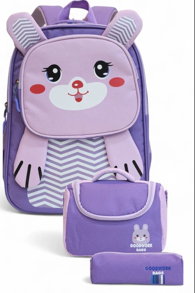 2204-Goodwork Kız Çocuk Üçlü Set Figürlü İlkokul Sırt Çantası - 8