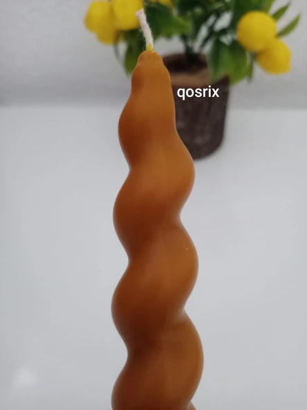 qosrix 4'lü Hardal Sarısı Italyan Burgulu Şamdan Soya Mumu Doğal Kokulu Uzun Çubuk Konik Burgu Mum Spiral Dekoratif - Resim 2