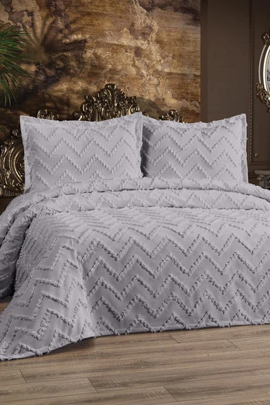 Çeyiz Diyarı Zigoks 3 Parça Çift Kişilik Pike Takımı Gri ürün görseli