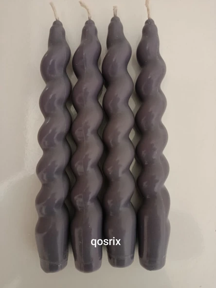 qosrix 4'lü Gri Italyan Burgulu Şamdan Soya Mumu Doğal Kokulu Uzun Çubuk Konik Burgu Mum Spiral Dekoratif ürün görseli