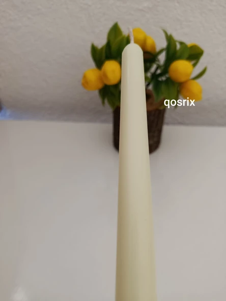 qosrix 4'lü Açık Krem Şamdan Soya Mumu 1. Kalite Soya Doğal Pudra Kokulu Uzun Çubuk Konik Mum Dekoratif - 3