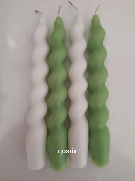 qosrix 'lü Beyaz Açık Yeşil Italyan Burgulu Şamdan Soya Mumu Doğal Kokulu Uzun Çubuk Konik Burgu Spiral Mum ürün görseli