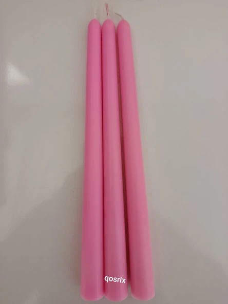 qosrix 3'lü Pudra Pembe Şamdan Soya Mumu 1. Kalite Doğal Pudra Kokulu Uzun Çubuk Konik Mum Dekoratif - 4