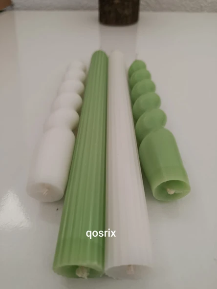 qosrix 4'lü Beyaz Açık Yeşil Italyan Burgulu Şamdan Soya Mumu Doğal Kokulu Uzun Çubuk Konik Burgu Spiral Mum - 2