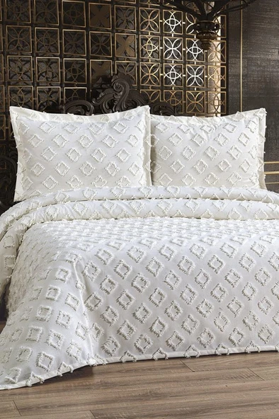 Çeyiz Diyarı Karoks 3 Parça Çift Kişilik Pike Takımı Krem ürün görseli