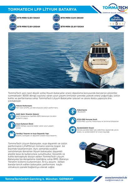 TommaTech 12.8 V 280 AH Marin Bluetooth Lityum Batarya - 4