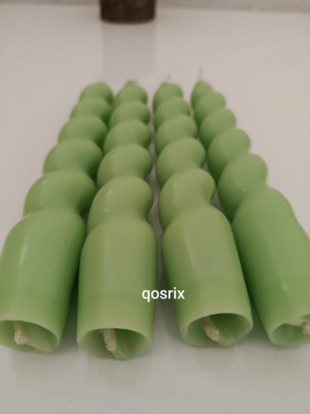 qosrix 4'lü Açık Yeşil Italyan Burgulu Şamdan Soya Mumu Doğal Kokulu Uzun Çubuk Konik Burgu Mum Spiral Dekoratif - Resim 2