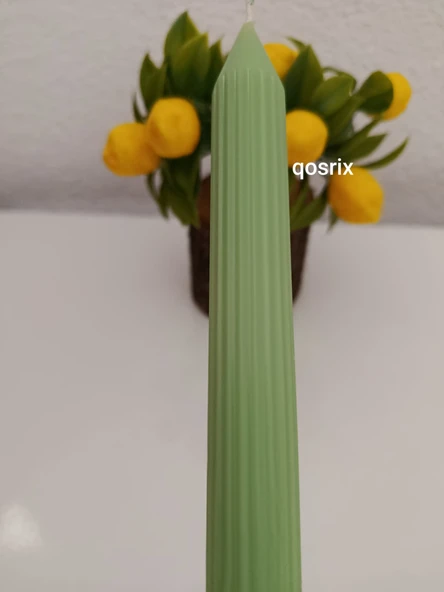 qosrix 4'lü Açık Yeşil Şamdan Soya Mumu 1. Kalite Soya Doğal Vanilya Kokulu Uzun Çubuk Konik Mum Dekoratif - Resim 2