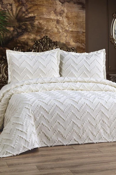 Çeyiz Diyarı Zigoks 3 Parça Çift Kişilik Pike Takımı Krem ürün görseli