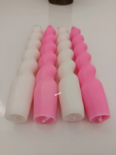qosrix 4'lü Beyaz Pudra Pembe Italyan Burgulu Şamdan Soya Mumu Doğal Kokulu Uzun Çubuk Konik Burgu Spiral Mum - Resim 2