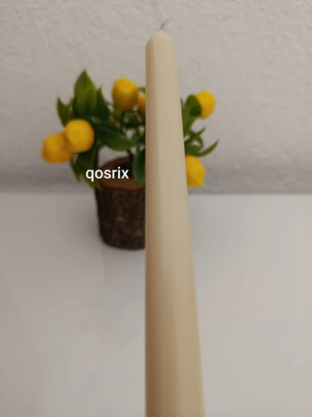 qosrix 4'lü Krem Şamdan Soya Mumu 1. Kalite Soya Doğal Pudra Kokulu Uzun Çubuk Konik Mum Dekoratif - 3