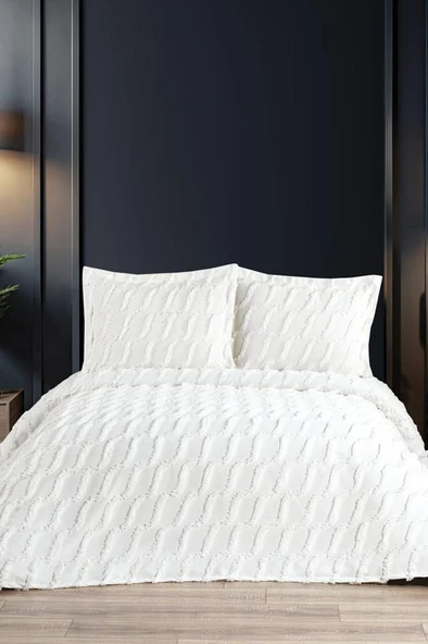 Çeyiz Diyarı Sarkos 3 Parça Çift Kişilik Pike Takımı Krem ürün görseli