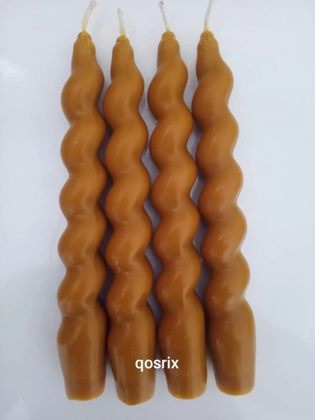 qosrix 4'lü Hardal Sarısı Italyan Burgulu Şamdan Soya Mumu Doğal Kokulu Uzun Çubuk Konik Burgu Mum Spiral Dekoratif ürün görseli