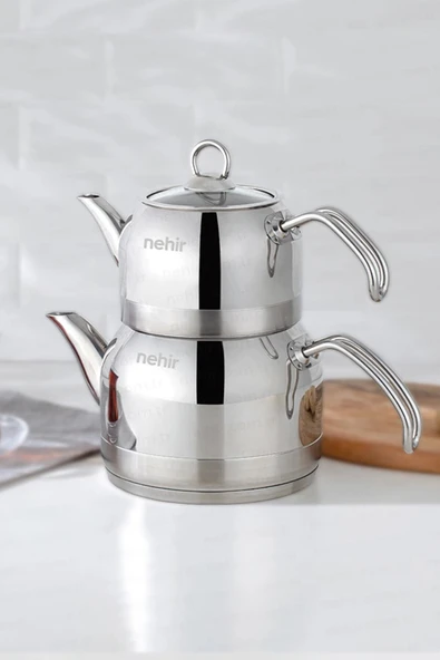 Nehir Lotus Midi Orta Boy Paslanmaz Çelik 1.0-1.9 Lt. Çaydanlık Takımı - 1