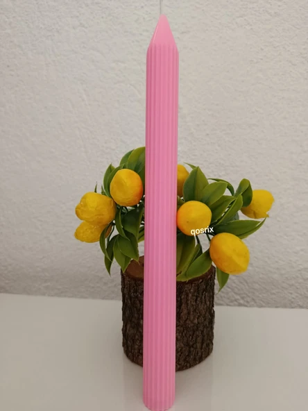 qosrix 4'lü Pudra Pembe Şamdan Soya Mumu 1. Kalite Soya Doğal Pudra Kokulu Uzun Çubuk Konik Mum Dekoratif - Resim 4