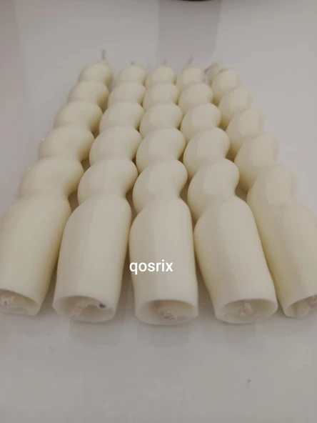 qosrix 5'li Açık Krem Italyan Burgulu Şamdan Soya Mumu Doğal Kokulu Uzun Çubuk Konik Burgu Spiral Mum Dekoratif - 2