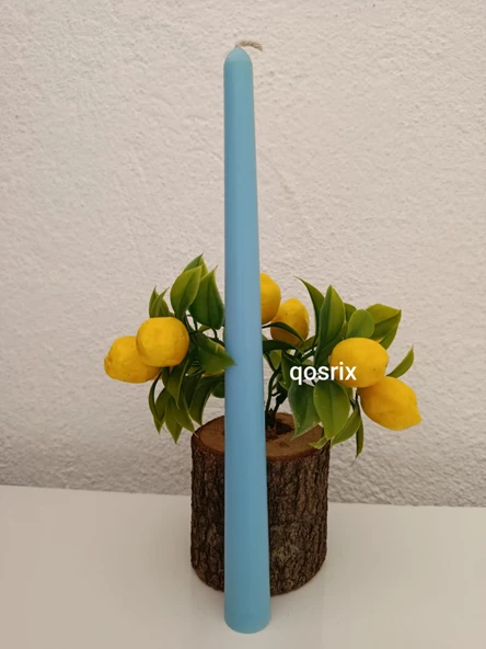 qosrix 5'li Açık Mavi Şamdan Soya Mumu 1. Kalite Soya Doğal Pudra Kokulu Uzun Çubuk Konik Mum Dekoratif - 3