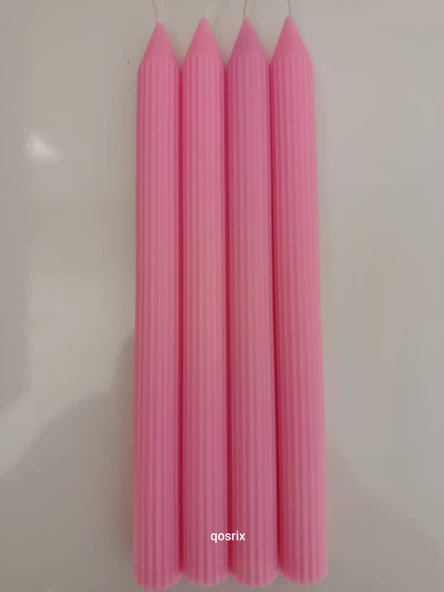 qosrix 4'lü Pudra Pembe Şamdan Soya Mumu 1. Kalite Soya Doğal Pudra Kokulu Uzun Çubuk Konik Mum Dekoratif - Resim 2