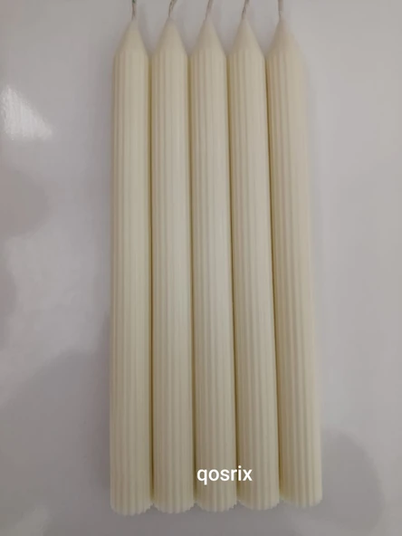 qosrix 5'li Açık Krem Şamdan Soya Mumu 1. Kalite Soya Doğal Pudra Kokulu Uzun Çubuk Konik Mum Dekoratif ürün görseli