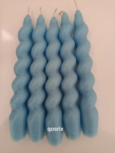 qosrix 5'li Açık Mavi Italyan Burgulu Şamdan Soya Mumu Doğal Kokulu Uzun Çubuk Konik Burgu Spiral Mum Dekoratif - 1