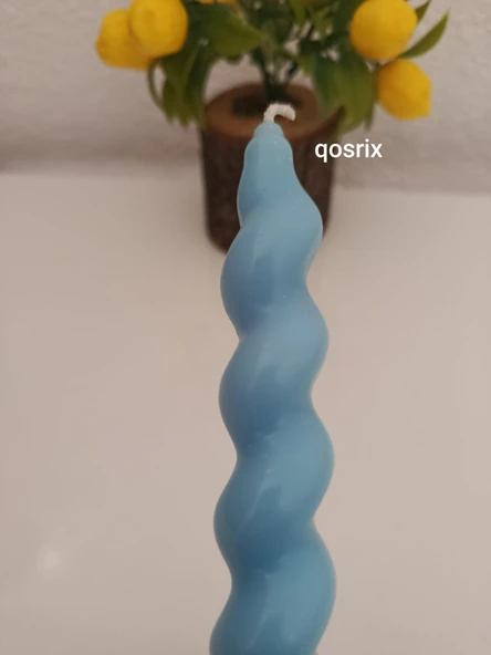 qosrix 5'li Açık Mavi Italyan Burgulu Şamdan Soya Mumu Doğal Kokulu Uzun Çubuk Konik Burgu Spiral Mum Dekoratif - 4
