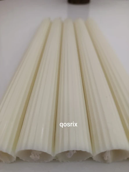 qosrix 5'li Açık Krem Şamdan Soya Mumu 1. Kalite Soya Doğal Pudra Kokulu Uzun Çubuk Konik Mum Dekoratif - Resim 2