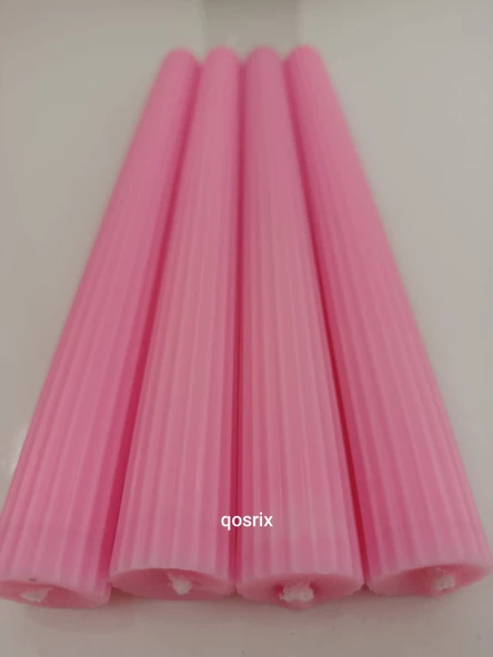 qosrix 4'lü Pudra Pembe Şamdan Soya Mumu 1. Kalite Soya Doğal Pudra Kokulu Uzun Çubuk Konik Mum Dekoratif ürün görseli