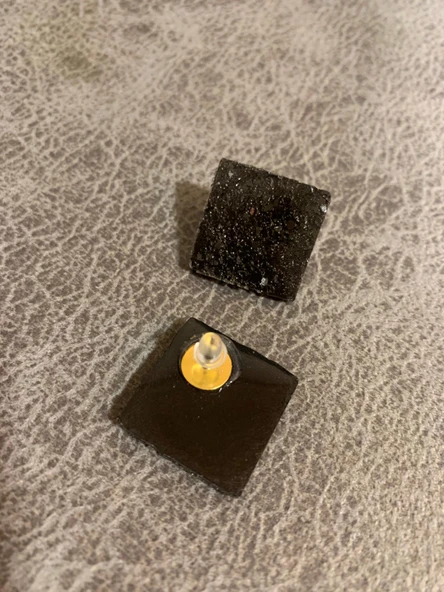 Tırtıklı Siyah Renkli Mega Boy Kare Şekil Gold Aksesuarlı Epoksi Küpe El Yapımı Hediyelik - Resim 8