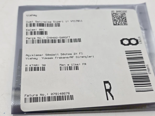 Vishay CH0402-50RGFT Rf Direnç 30 Adet - Resim 3