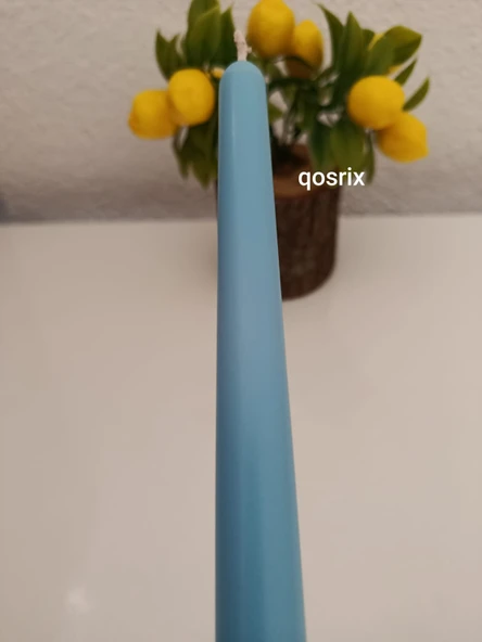 qosrix 5'li Açık Mavi Şamdan Soya Mumu 1. Kalite Soya Doğal Pudra Kokulu Uzun Çubuk Konik Mum Dekoratif - 2