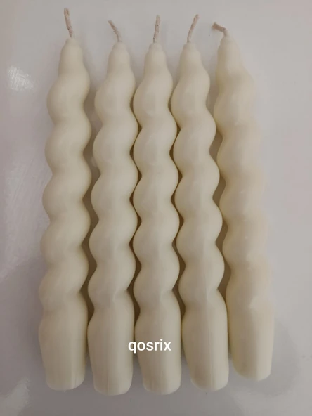 qosrix 5'li Açık Krem Italyan Burgulu Şamdan Soya Mumu Doğal Kokulu Uzun Çubuk Konik Burgu Spiral Mum Dekoratif