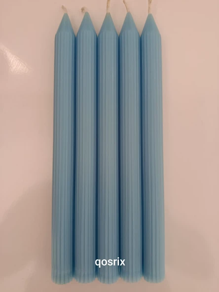 qosrix 5'li Açık Mavi Şamdan Soya Mumu 1. Kalite Soya Doğal Pudra Kokulu Uzun Çubuk Konik Mum Dekoratif ürün görseli