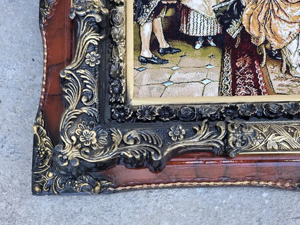 Fransız Aile Toplantısı Temalı İran Tebriz Halı Tablo 95x75 cm - Duvar Halı Kilim Tablo - 6