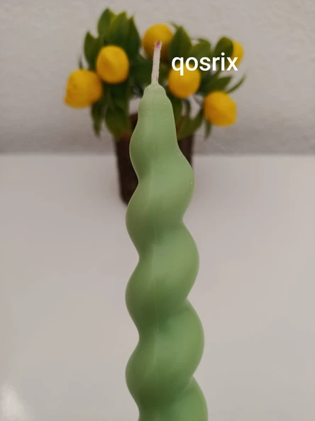qosrix 5'li Açık Yeşil Italyan Burgulu Şamdan Soya Mumu Doğal Kokulu Uzun Çubuk Konik Burgu Spiral Mum Dekoratif - 3