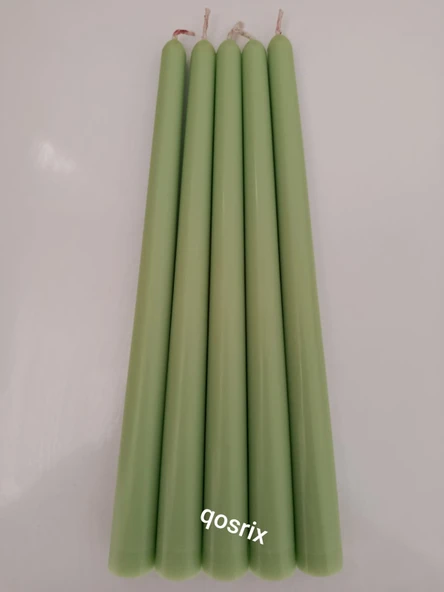qosrix 5'li Açık Yeşil Şamdan Soya Mumu 1. Kalite Doğal Vanilya Kokulu Uzun Çubuk Konik Mum Dekoratif