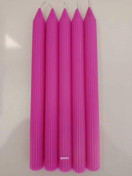 qosrix 5'li Açık Pembe Şamdan Soya Mumu 1. Kalite Soya Doğal Pudra Kokulu Uzun Çubuk Konik Mum Dekoratif