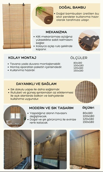 Evesen Bambu Stor Perde Bej Doğal - 5