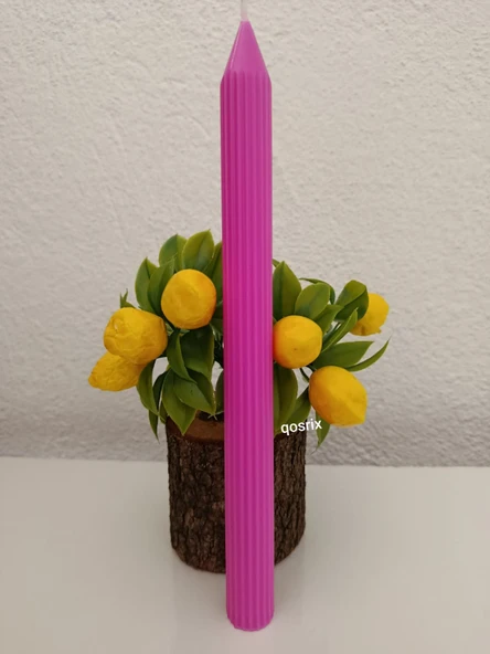 qosrix 5'li Açık Pembe Şamdan Soya Mumu 1. Kalite Soya Doğal Pudra Kokulu Uzun Çubuk Konik Mum Dekoratif - 4