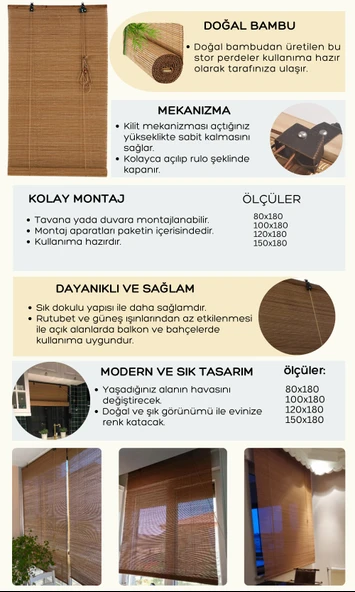 Evesen Bambu Stor Perde Doğal - 5