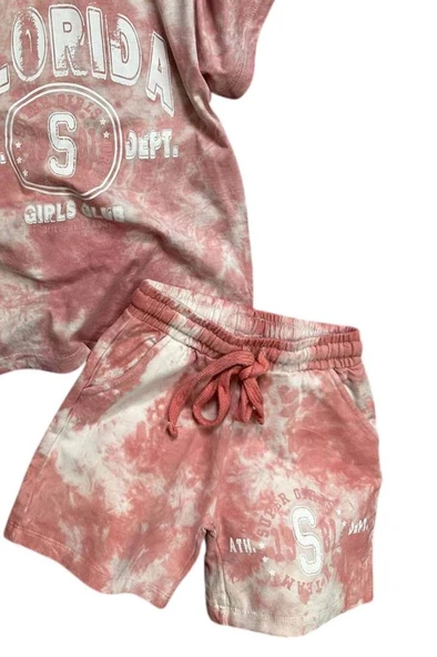 Kız Çocuk Florida Yazı Baskılı Penye T-Shirt Pudra Şortlu Takım - Resim 7
