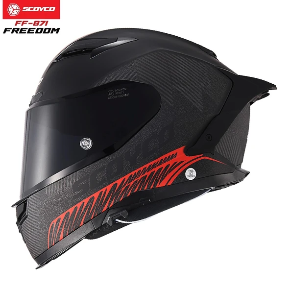 SCOYCO FF-871 FREEDOM MAT SİYAH-KIRMIZI GÜNEŞ VİZÖRLÜ KAPALI KASK (SİYAH CAMLI) ürün görseli