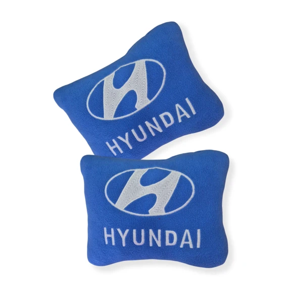 Hyundai Nakış Işlemeli Mavi Polar Ortopedik Araç Oto Koltuk Seyahat Boyun Yastık / 2'li Set - 1