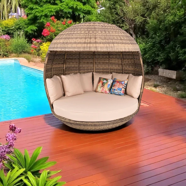 World Daybed | 200 cm Rattan Bahçe Kral Yatağı - 11