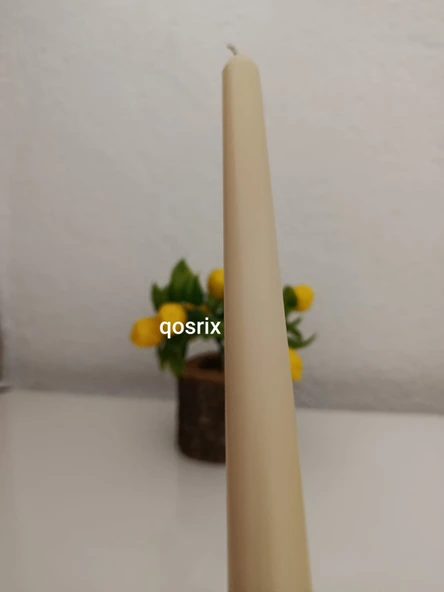 qosrix 5'li Krem Şamdan Soya Mumu 1. Kalite Soya Doğal Pudra Kokulu Uzun Çubuk Konik Mum Dekoratif - Resim 3