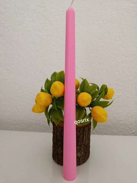 qosrix 5'li Pudra Pembe Şamdan Soya Mumu 1. Kalite Soya Doğal Pudra Kokulu Uzun Çubuk Konik Mum Dekoratif - Resim 4