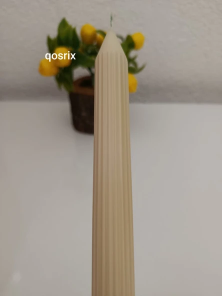 qosrix 5'li Krem Şamdan Soya Mumu 1. Kalite Soya Doğal Pudra Kokulu Uzun Çubuk Konik Mum Dekoratif - 3
