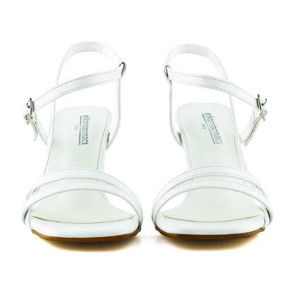 Erkan Saçmacı Roseline Beyaz Önü Arkası Açık Bantlı Tokalı Kadeh Topuklu Abiye Gelin Ayakkabısı - 4