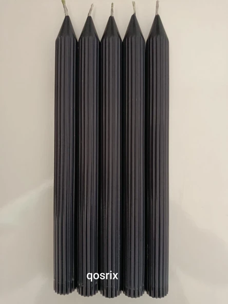 qosrix 5'li Antrasit Gri Şamdan Soya Mumu 1. Kalite Doğal Vanilya Kokulu Uzun Çubuk Konik Mum Dekoratif
